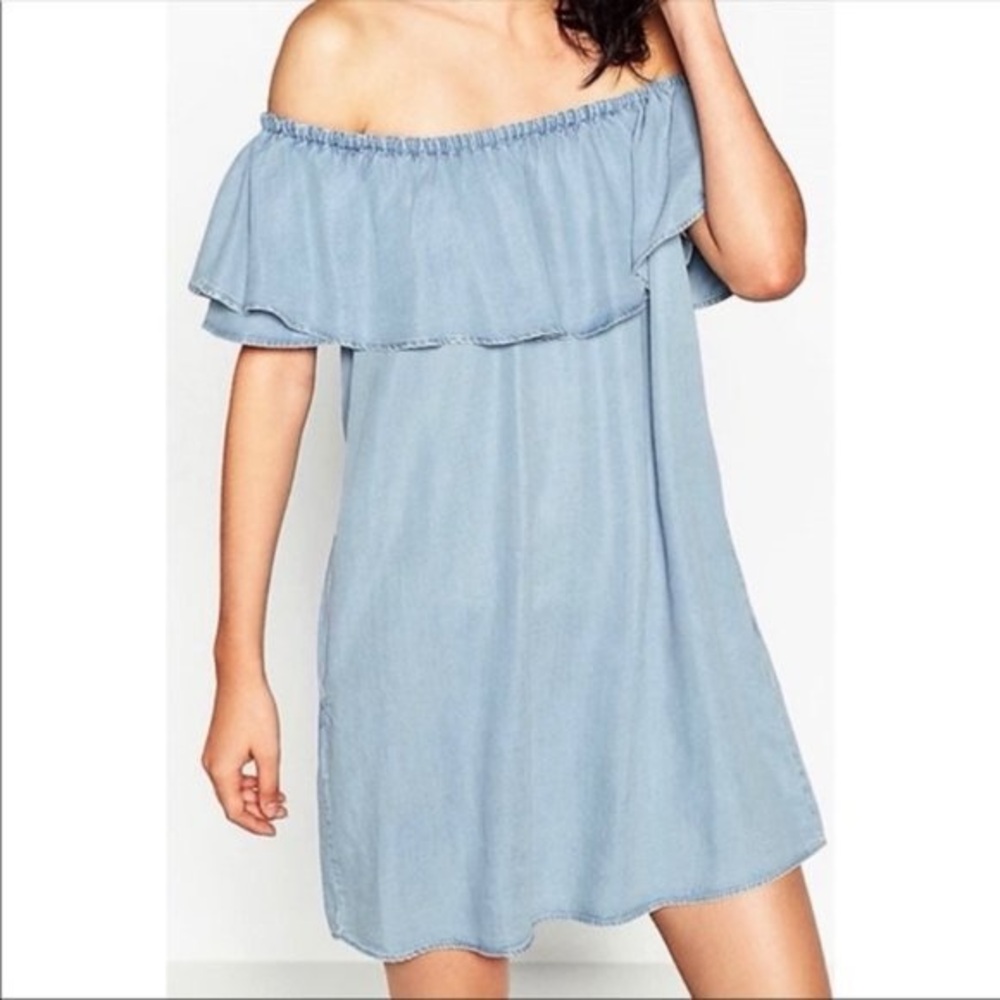 Zara Off-Shoulder Denim Blue Dress